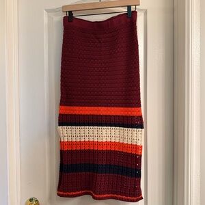 Free People Burgundy and Orange Striped Crochet Skirt